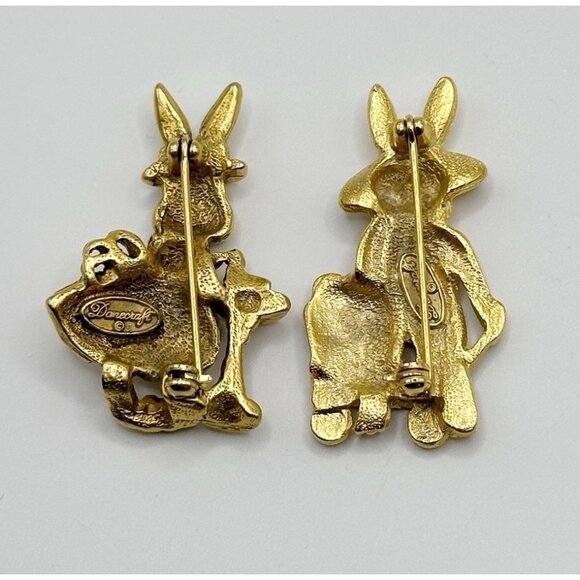 Danecraft Farmer Enameled Garden Rabbit Pins Brooches Mr & Mrs - Picture 2 of 2